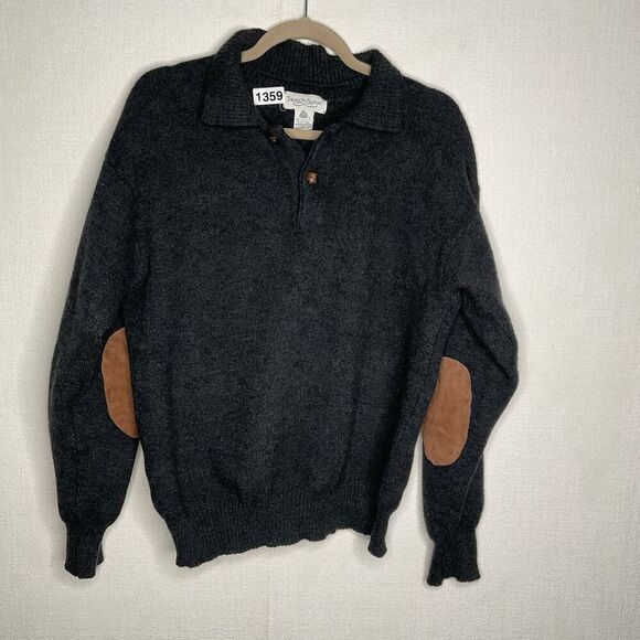 Vintage Tricots St Raphael Sweater Mens L Gray Pure Wool Button Elbow Patches - Picture 1 of 7